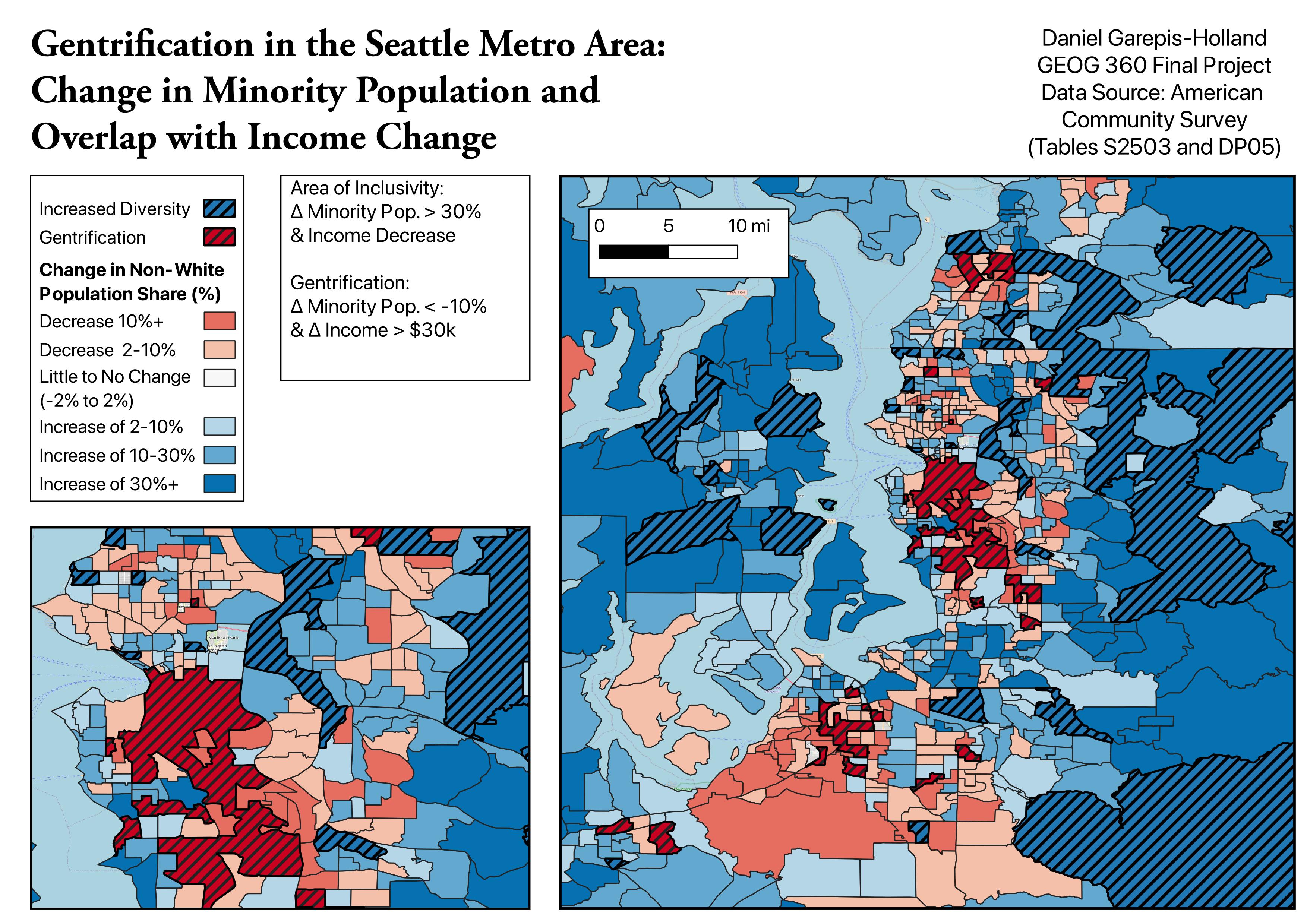 QGIS map of Seattle urban change